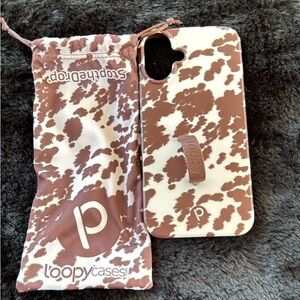Loopy Case Brown and White Cow Print iPhone 16 Plus Case